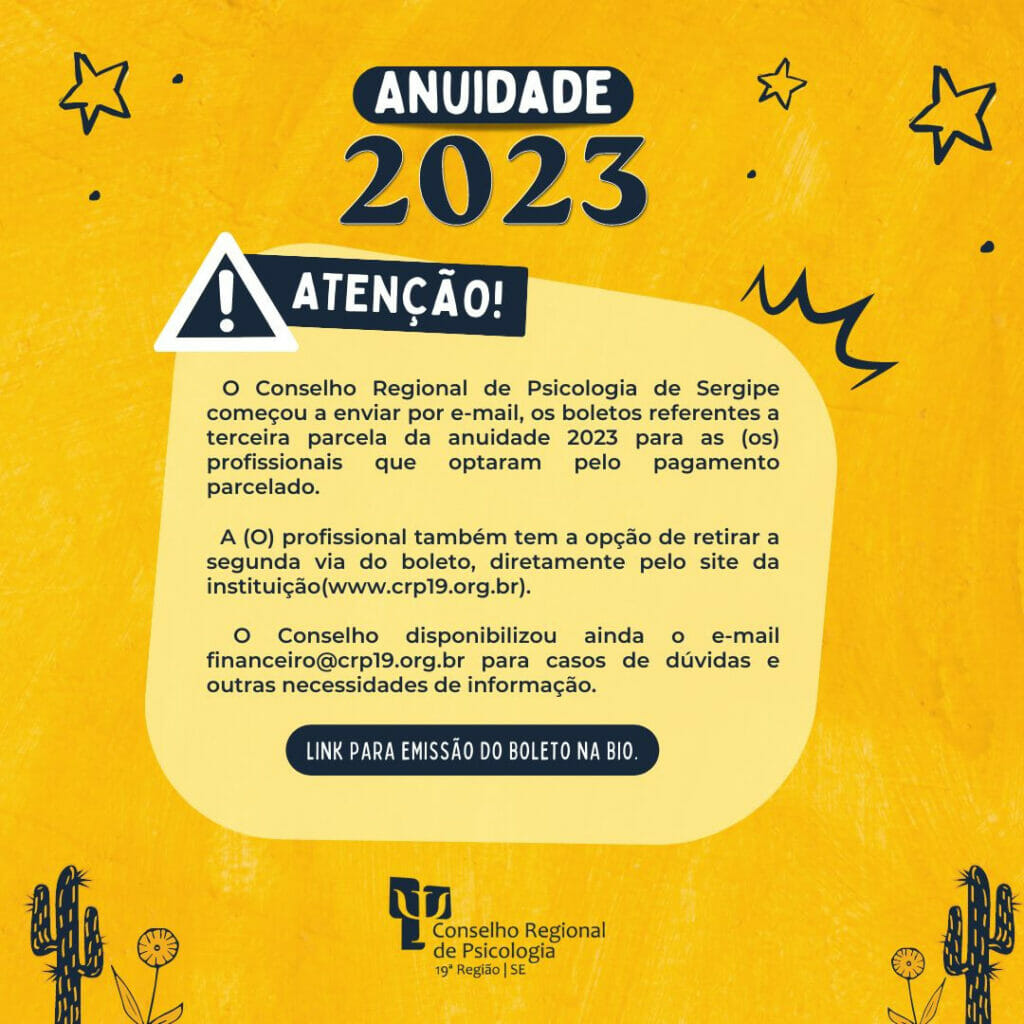 ANUIDADE 2023 – BOLETO 3ª PARCELA
